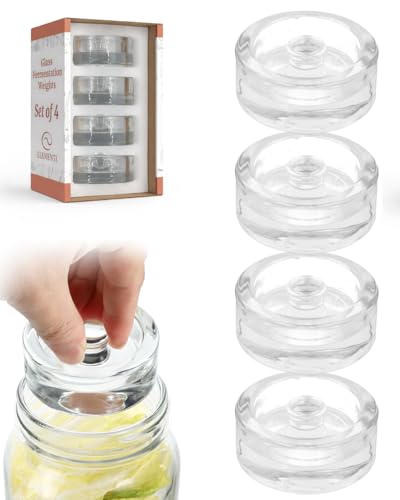 Elementi Glass Fermentation Weight Set of 4 - Easy Grip Fermenting Weights, Perfect Fit for Wide Mouth Mason Jars, Durable Soda-Lime Glass for Sauerkraut, Kimchi & More - Pickling & Canning Weights - style: Set of 4 Weights
