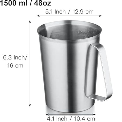 CURTA 18/8 Stainless Steel Measuring Cup with Handle and Pour Lip 48 OZ (6 Cup, 1500 ML) - color: Flat Handle, size: 48 OZ (6 Cup, 1500 ML)