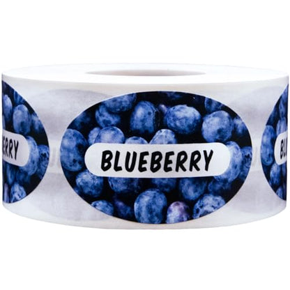 Blueberry Grocery Store Food Labels 1.25 x 2 Inch Oval Shape 500 Total Adhesive Stickers - color: Blueberry