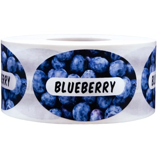 Blueberry Grocery Store Food Labels 1.25 x 2 Inch Oval Shape 500 Total Adhesive Stickers - color: Blueberry