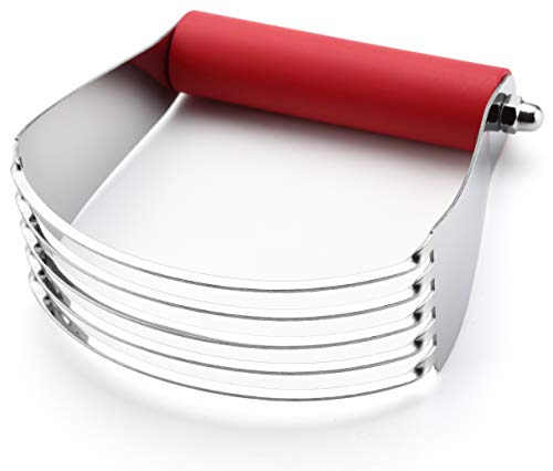 Spring Chef Large Red Dough Blender For Baking, Professional Heavy Duty Dough Cutter Tool with Thick Blades, Stainless Steel Puff Pastry Cutter Tool, Dishwasher Safe Pastry Blender for Easy Mixing - color: Red, size: 4" Large