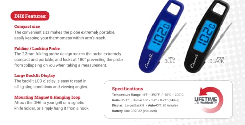 Escali Compact Portable Meat Candy Folding Digital Thermometer, Backlit Display Easy to Storage with Magnet, Red - color: Red