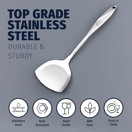 Zulay Kitchen Stainless Steel Wok Spatula - 14.8” Heat-Resistant Metal Turner for Stir-Fry, Sauté & Grilling - Durable, Rust-Proof & Dishwasher Safe Kitchen Utensil for Everyday Use - size: Wok Spatula