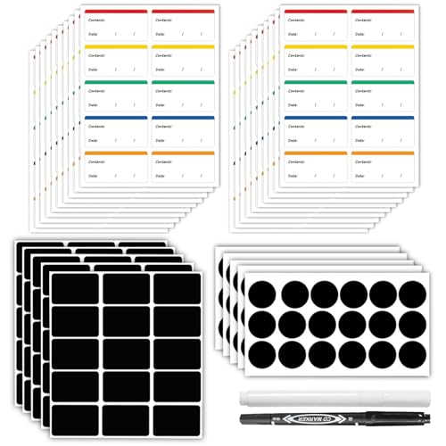 365 PCS Removable Food Labels with 2 Markers, 100 Freezer Easy Peel Off Color Coding Frozen Holders Sticker, 165 Chalkboard Label Waterproof Reusable Blackboard Stickers - color: Multicolored