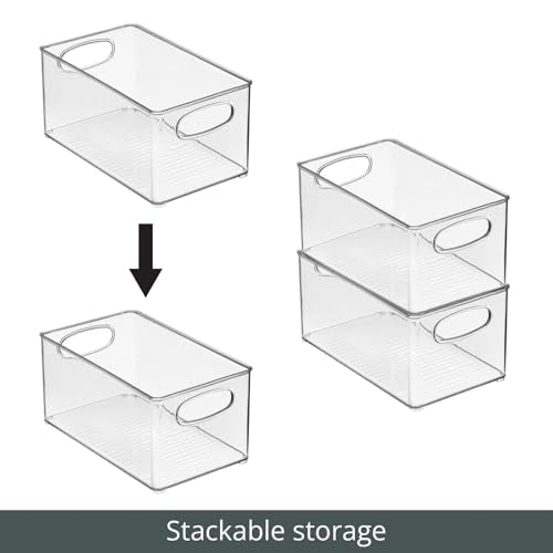 mDesign Plastic Kitchen Organizer - Storage Holder Bin with Handles for Pantry, Cupboard, Cabinet, Fridge/Freezer, Shelves, Counter - Holds Canned Food, Snacks - Ligne Collection - 4 Pack - Clear - size: 10 x 6 x 5