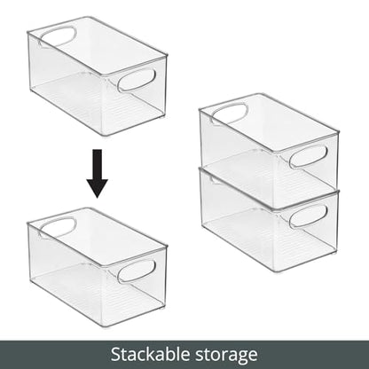 mDesign Plastic Kitchen Organizer - Storage Holder Bin with Handles for Pantry, Cupboard, Cabinet, Fridge/Freezer, Shelves, Counter - Holds Canned Food, Snacks - Ligne Collection - 4 Pack - Clear - size: 10 x 6 x 5
