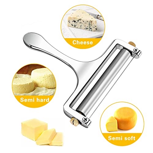 TOPULORS Wire Cheese Slicer Handheld Cutter with 1 Extra Wire, Silver | Stainless Steel Cheese Cutter Wire for Mozzarella, Cheddar, Gruyere, Adjustable Thickness Cheese Shaver for Block Cheese - color: Silver - Wire cheese slicer
