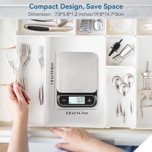 BOMATA Waterproof IPX6 Kitchen Scale, 0.1 g/0.01 oz High Precision, 5 kg/11 lbs, Digital Scale with Backlight, Stainless Steel Weighing Platform, for Food, Cooking, Baking, Weight Loss.. B619, Black - color: Black