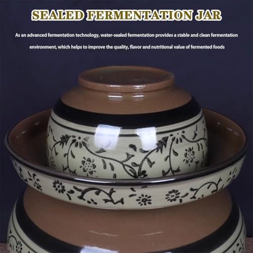 Green Glaze Vine Pattern Chinese Pickle Jar, Natural Clay Classic Fermentation Tank, Cucumber Fermenting Crock, Large Diameter + Stable Bottom(8.5kg/299.8oz) - size: 8.5kg/299.8oz