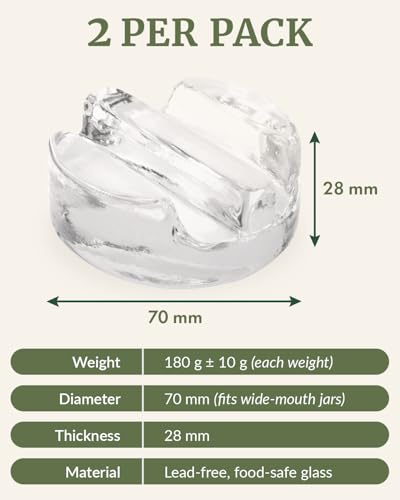 Elementi Fermentation Weight Set of 2 - Easy to Use Glass Fermenting Weights, Perfect Fit for Wide Mouth Mason Jars, Highly Durable Soda-Lime Glass Fermentation Kit for Sauerkraut, Kimchi & More - style: Set of 2 Weights