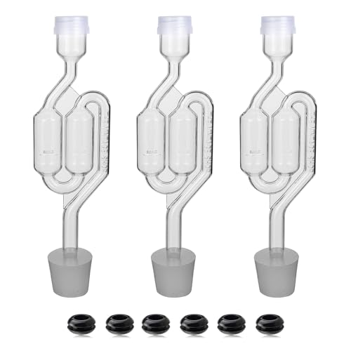 Bubble Airlock Set, 3 Airlocks for Fermenting, 3 Drilling #6 Stoppers and 6 Airlock Grommets, Used for Brewing Wine, Beer, Sauerkraut, Pickles, Etc. Fermentation Bubbler Airlock - color: Bubble airlock-3 PCS