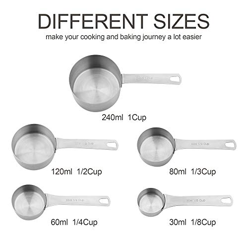 Measuring Cups Set 5, 18/8 (304) Stainless Steel Measuring Cups Set for Baking & Kitchen, Dry & Liquid Metric & US Measure Cup with 1/8 Cup & 1/3 Cups - size: B: 5cups