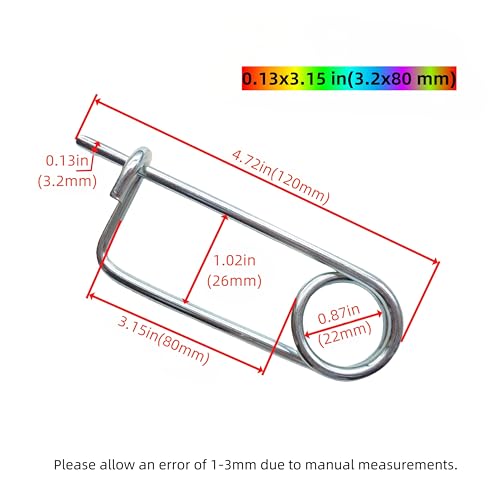 Steel Brooch Shape Open Safety pin Spring pin, Quick Lock line Lock pin Locking Fasteners for Farm Lawn Garden Hooks (0.13x3.15 in(3.2x80 mm)-8Pcs) - size: 0.13x3.15 in(3.2x80 mm)-8Pcs