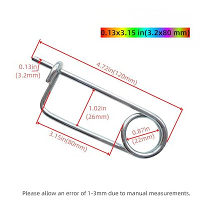 Steel Brooch Shape Open Safety pin Spring pin, Quick Lock line Lock pin Locking Fasteners for Farm Lawn Garden Hooks (0.13x3.15 in(3.2x80 mm)-8Pcs) - size: 0.13x3.15 in(3.2x80 mm)-8Pcs