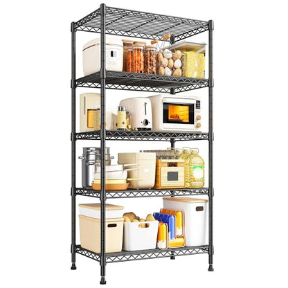 REIBII Metal Shelving 5 Tier Wire Sturdy Storage Shelves Adjustable Steel Organizer Wire Rack for Kitchen Laundry Room Commercial School Storage Room Black 63“Hx 21.65“L x 11.8”D - size: 【5 Tier】63"H X 21.65"W X 11.8"D