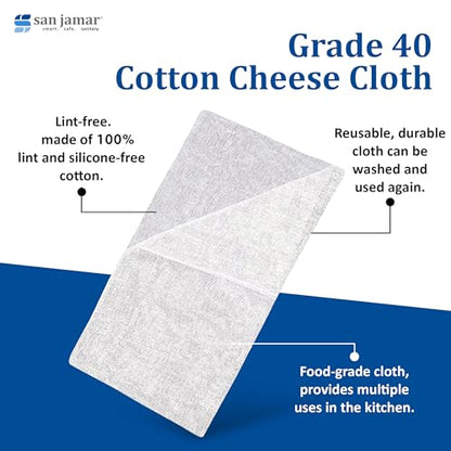 San Jamar G-40 Chef Revival Cotton Cheese Cloth, Grade 40, 4yd Length x 4yd Width, Merchandiser Package