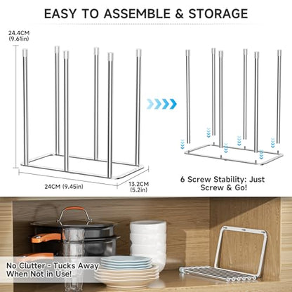 Water Bottle Drying Rack Reusable Bottle Rack Dryer Kitchen Stand Holder Metal Countertop Baby Bottle Drying Rack Water Cup Drying Rack for Plastic Bags, Bottles and Cups (Sliver, Large) - size: Large