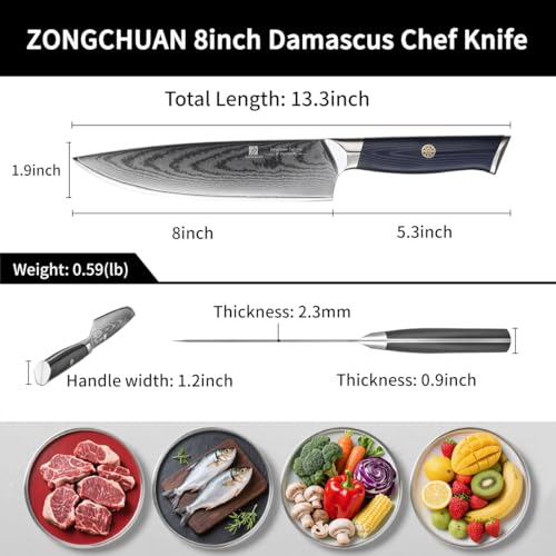 Chef Knife,8inch Damascus knife,67-Layer High Carbon Stainless Steel Kitchen Knife,Professiona Sharp Cutting Knives with Ergonomic G10 Blue Black Handle,Gift Box for Home and Kitchen Birthday Gift - style: 13C pro Chef Knife(Blue Black)