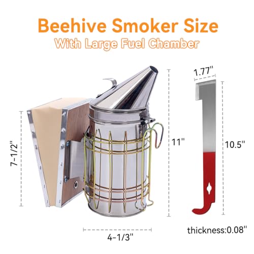 POLLIBEE Bee Smoker Stainless Steel Smoker Kit with Heat Shield Bee Hive Tool J Hook Beekeeping Supplies and Beekeeper Tool Set