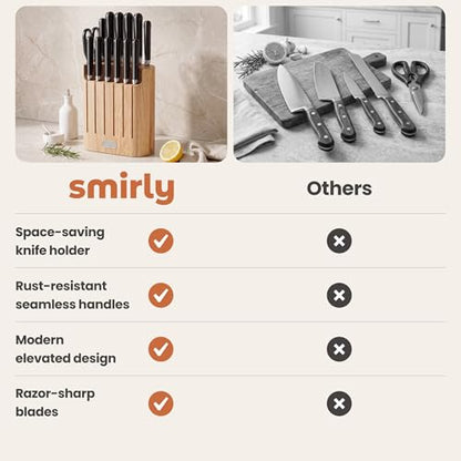 SMIRLY 14-Piece Kitchen Knife Set with Magnetic Block, High Carbon Stainless Steel Chef Knives, Ultra Sharp, Dishwasher Safe, Black - color: Black