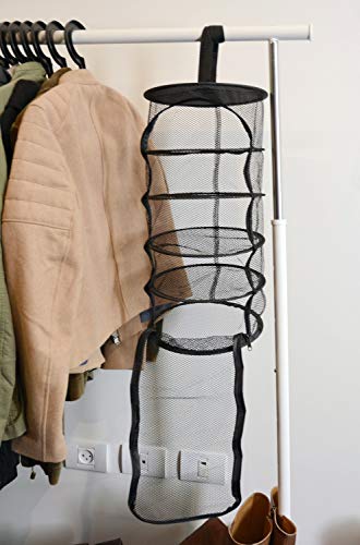 9 Inch 5 Level Micro Hanging Dry Net Indoor/Closet Drying Rack for Herbs, Plants, Organizer, Freshner - Black Mash Screen with Top-to-Bottom Zipper - Apartment Size with Zipped Storage Pouch - size: 5 Level Net