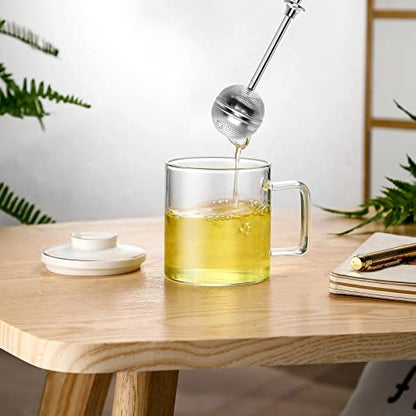 Numola Long Handle Tea Ball Stainless Steel with Drip Trays, 4Pcs Premium Tea Infuser Filter for Loose Leaf Tea, Reusable Fine Mesh Tea Interval Diffuser Strainer for Cup and Teapot - style: Long Handle Tea Ball x 4