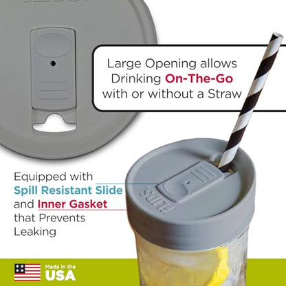 Wide-Mouth Mason Jar Drink Lid - USA Made, BPA-Free, Spill-Resistant for Coffee, Cold Brew & Iced Tea - Fits 3 3/8 in Ball & Kerr Wide Mouth - Pack of 2 - color: Gray