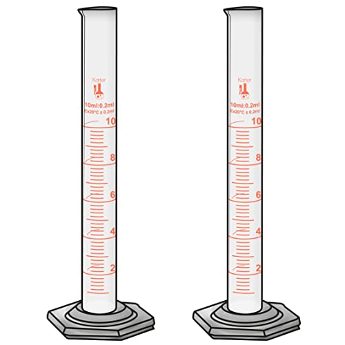 10ml Graduated Cylinder, Borosilicate 3.3 Glass, Single Metric Scale, Karter Scientific 246F7 (Pack of 2) - size: 10ml, style: Pack of 2