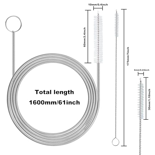 2 Pack 61 inch Long Flexible Drain Cleaning Brush and 2 PCS 7-inch Straw Brush, Suitable for Cleaning Feeding Tubes