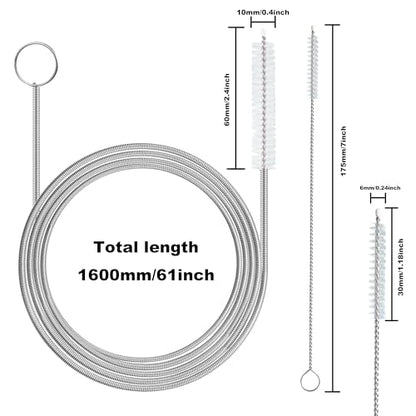 2 Pack 61 inch Long Flexible Drain Cleaning Brush and 2 PCS 7-inch Straw Brush, Suitable for Cleaning Feeding Tubes