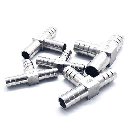 1/2" Tee Hose Barb Fitting Stainless Steel Equal Barb 3 Way T shaped Splitter Joint Connector Adapter Union Fitting for Fuel Gas Liquid Air - size: 1/2 inch, style: 1 Pcs