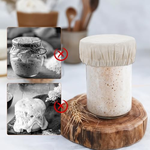 8Pcs Sourdough Jar Covers Mason Jar Cloth Cover for Sourdough Reusable Fermentation Lids Elastic Cotton Breathable Cloth Bowl Lid, Fits 3-4 Inch Jars Mouths