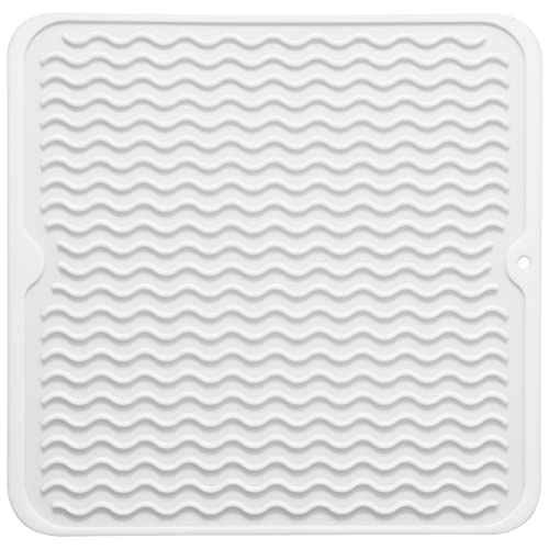 MicoYang Silicone Dish Drying Mat for Multiple Usage,Easy clean,Eco-friendly,Heat-resistant Silicone Mat for Kitchen Counter or Sink,Refrigerator or Drawer liner White M 12 inches x 12 inches - color: White, size: 12"L x 12"W