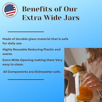 JARMING COLLECTIONS Mason Jars 32 Oz Extra Wide Mouth Glass Jars with Lids - Storage Glass Jars 32 oz with Lids - Quart Container with Lids - Made in the USA (Set of 2) - color: 2 Orange Plastic Lids