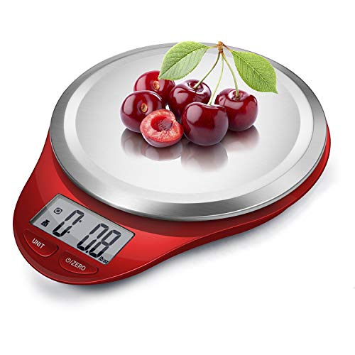 Food Scale, NUTRI FIT Kitchen Scales Digital Weight Grams and Ounces Large Stainless Steel Platform for Baking Cooking Weight Loss, High Accuracy Bread Coffee Scale, 1g Increment Tare Function, Red - color: Red