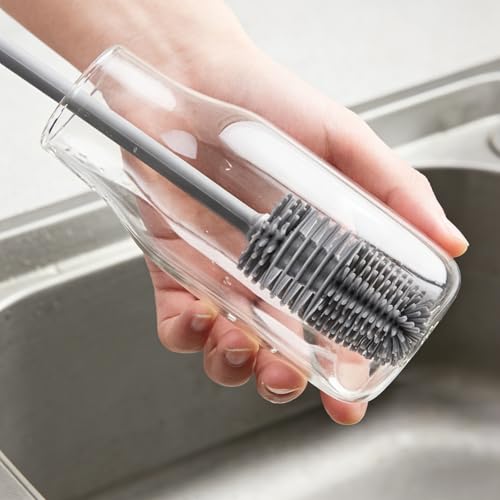 Durable Long-Handle Silicone Brush – Deep Cleaning Tool for Bottles, Cups & Narrow Necks-Grey