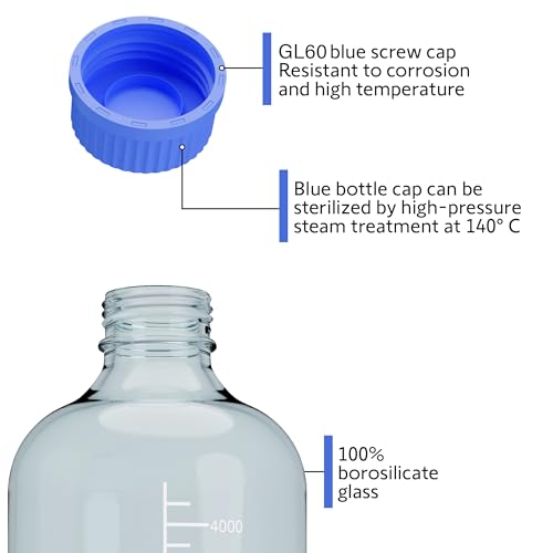 5000ML Storage Glass Bottles – 1pc Round Media Storage Bottle – Borosilicate Glass Bottles – Safe Probe Storage Glass Storage Bottles with GL60 Blue Screw Cap (5000ml - 1pc) - size: 5000ml-1pc