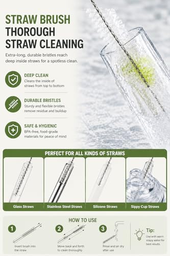 Bottle Cleaning Brush Set, 5-in-1 Multifunctional Bottle Brush with Straw Cleaner, Sponge Bottle Brush for Water Bottles, Tumblers, Cups, Lids and Narrow Neck Containers (Green) - color: Green