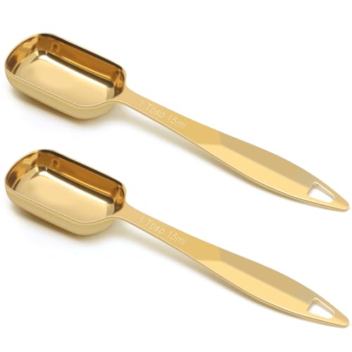 2 Pcs 1 Tablespoon(15 mL | 3 Tsp | 1 Tbsp | 15 cc | 1/2 oz) Stainless Steel Single Measuring Spoon, Long Handle Metal Measuring Spoon, Kitchen Gadgets for Cooking & Baking(Gold) - color: Gold, size: 15 mL | 15 cc | 1/2 oz | 1 Tbsp | 3 Tsp