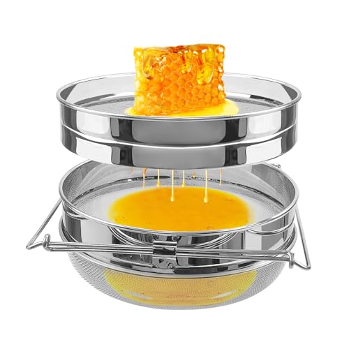 BeeTech Stainless Steel Honey Strainer Double Sieve, Beekeeping Extractor Equipment Mesh Filter for Beekeepers Honey Extraction
