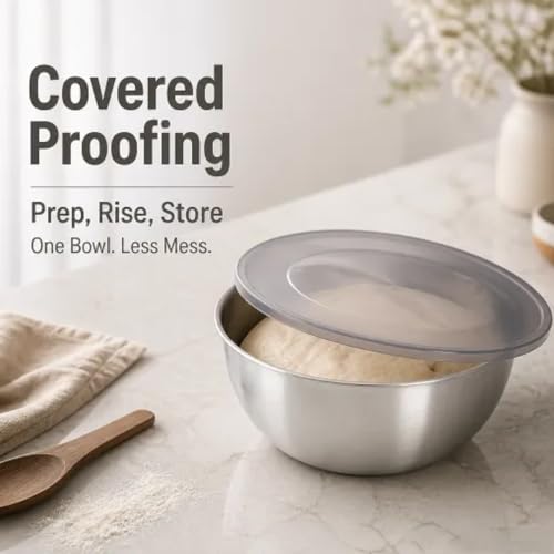 Dough Proofing Bowl with Lid, 304 Stainless Steel for Sourdough | 304 stainless steel, sourdough bread making, dough proofing and mixing, clear scale, dust lid, smooth rim
