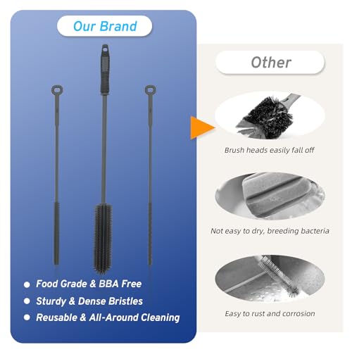Silicone Water Bottle Brush and Straw Cleaner Set,Long Bottle Brush,Straw Cleaning Brush Silicone,Long Handle Scrub Cleaning Brush for Narrow Neck Bottle,Wine Bottle,Thermos,Sports Bottles (Dark Grey) - color: Dark Grey