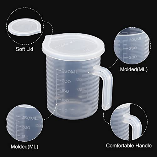 PATIKIL Graduated Beaker, 250ml PP Plastic Liquid Measuring Cup Double Sided Graduations with Handle Lid and Spout for Lab Kitchen Home - size: 250ml
