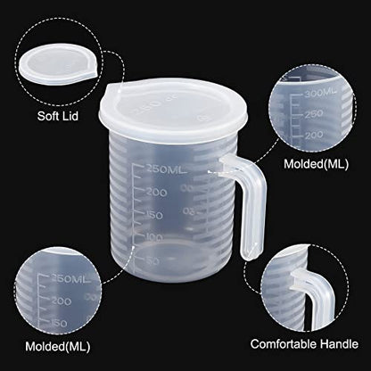 PATIKIL Graduated Beaker, 250ml PP Plastic Liquid Measuring Cup Double Sided Graduations with Handle Lid and Spout for Lab Kitchen Home - size: 250ml
