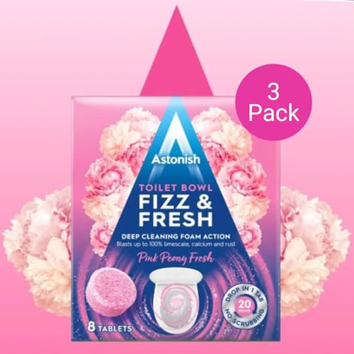 Astonish Foaming Pink Peony Toilet Bowl Cleaner 2 Pack - Deep Cleaning Limescale, Calcium & Rust - No Bottle, Removes Hard Stains (3 Boxes, 24 Tablets) - size: 8 Count (Pack of 3)