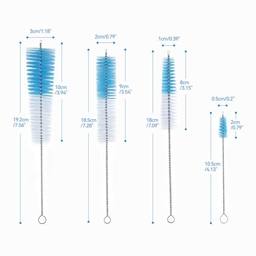 Extra Long Straw Cleaner Brush Set of 4, Reusable Cleaning Brush for Stanley 20/30/40 oz, Owala, Hydro Flask, Yeti, Sippy Cup, Tumbler, Water Bottle