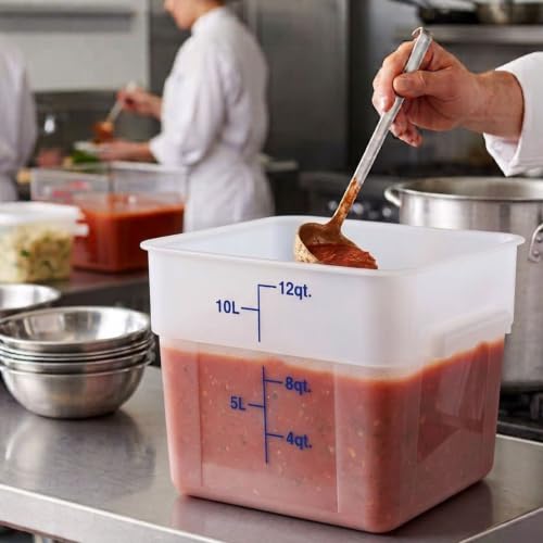 TrueCraftware- 12 Quart Square Food Storage Container Translucent Polypropylene- Commercial Reusable Food Container Canister with Measurement Markings for Meal Prep Pantry Kitchen