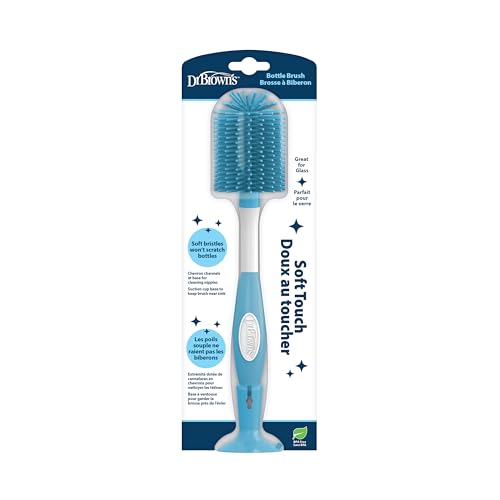 Dr. Brown's Soft Touch No Scratch Baby Bottle Cleaning Brush Nipple Cleaner with Stand and Storage Clip, BPA Free, Blue 1-Pack - style: Blue