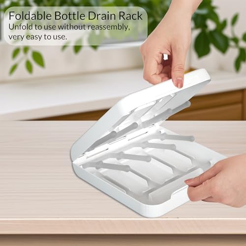 Travel Bottle Drying Rack Space Saving,Foldable Bottle Drying Rack with 16 Ribs,Portable Baby Bottle Drying Rack for Bottles,Breast Pumps and Other Feeding Accessories,Widely Used Daily Basis - color: Snow White