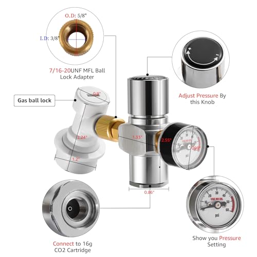 Home Brew Equipment Kegging Tools 0-60PSI CO2 Regulator Portable Mini Keg CO2 Charger 7/16" Regulated for Home Brewing